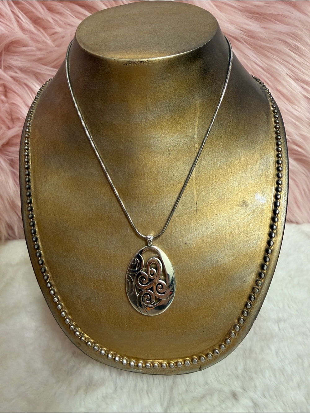 Brighton Silver Oval Swirl Pendant Necklace - Silver
